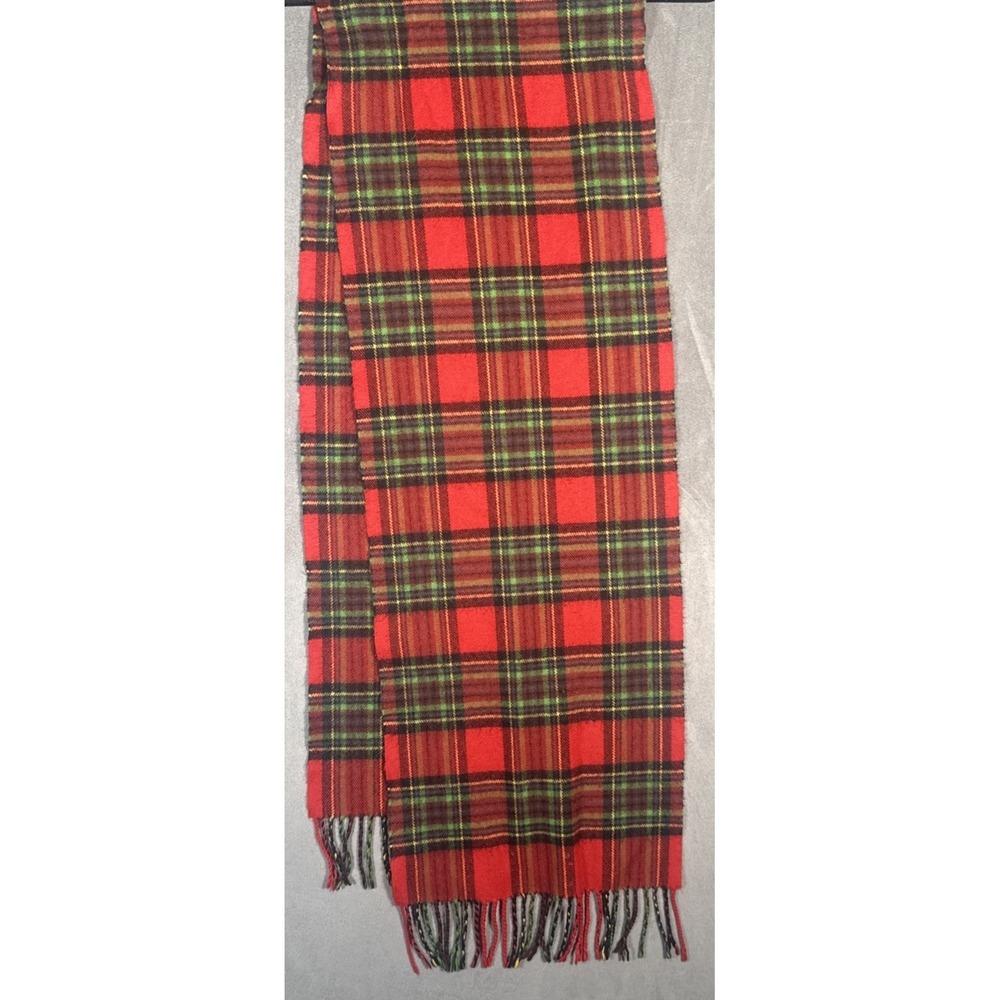 Women's 100% CASHMERE Scarf Red Check Plaid Tartan Made In SCOTLAND 11" W x 31"L